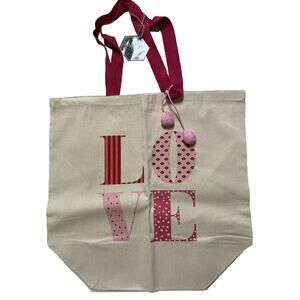Canvas Shopping Carry Tote LOVE Valentine Cotton 20x15x9 inch Double Handles